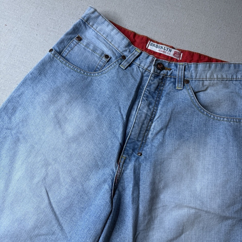 VTG Brooklyn Express Jean Shorts Men 32 Long Baggy Denim Washed Out Fade Y2K